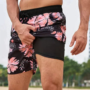 Mens Printed Swim Shorts - Tropical Drawstring Style