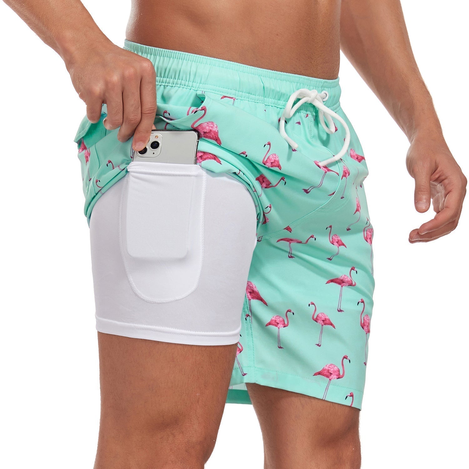 Mens Printed Swim Shorts - Tropical Drawstring Style