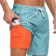 Mens Printed Swim Shorts - Tropical Drawstring Style