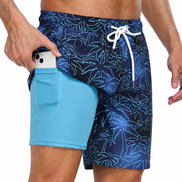 Mens Printed Swim Shorts - Tropical Drawstring Style