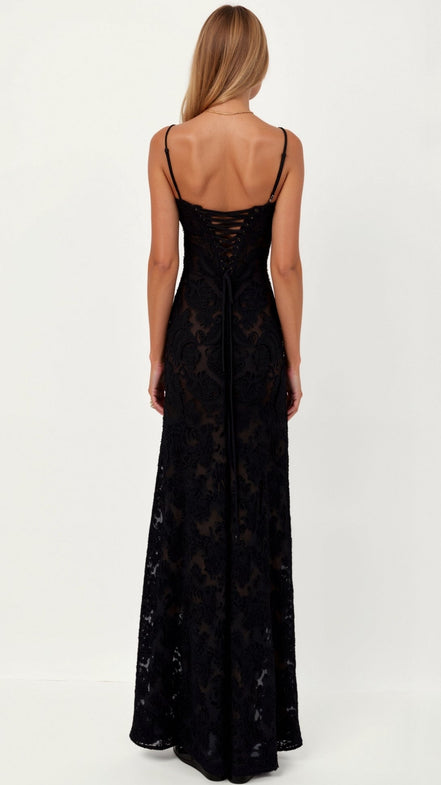 Womens Lace Style Maxi Dress – Elegant Occasion Statement Look