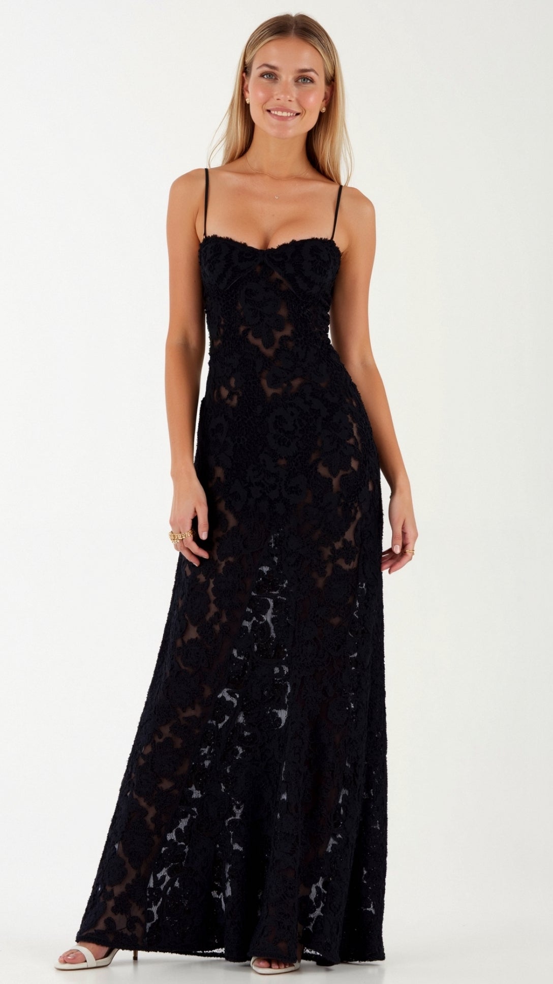 Womens Lace Style Maxi Dress – Elegant Occasion Statement Look