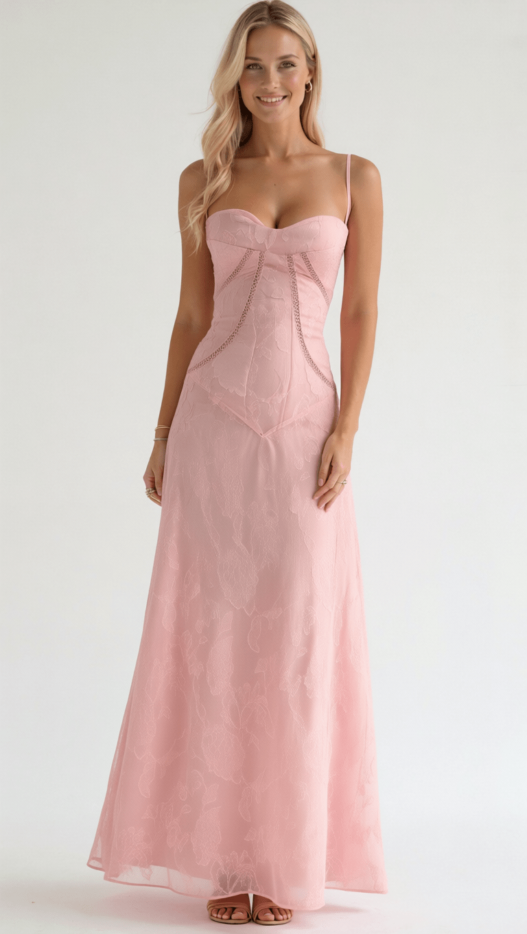 Womens Lace Style Maxi Dress – Elegant Occasion Statement Look