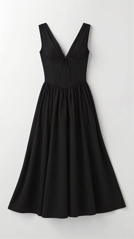 Womens Plunge Midi Dress – Elegant Twist Front Occasion Style