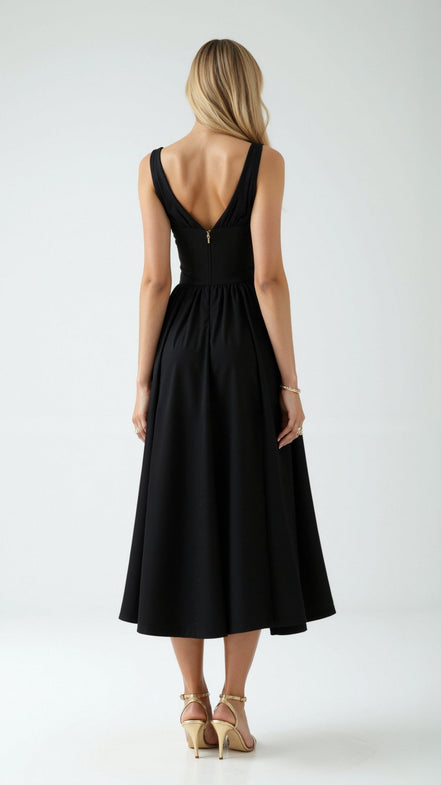 Womens Plunge Midi Dress – Elegant Twist Front Occasion Style