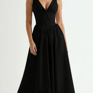 Womens Plunge Midi Dress – Elegant Twist Front Occasion Style