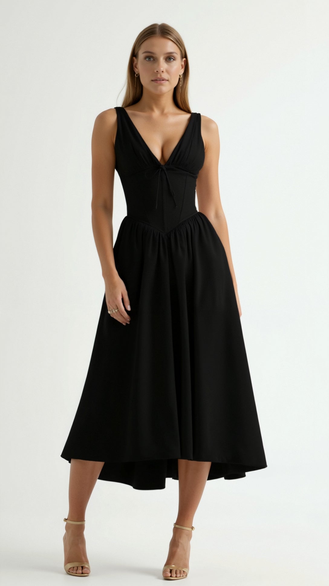Womens Plunge Midi Dress – Elegant Twist Front Occasion Style