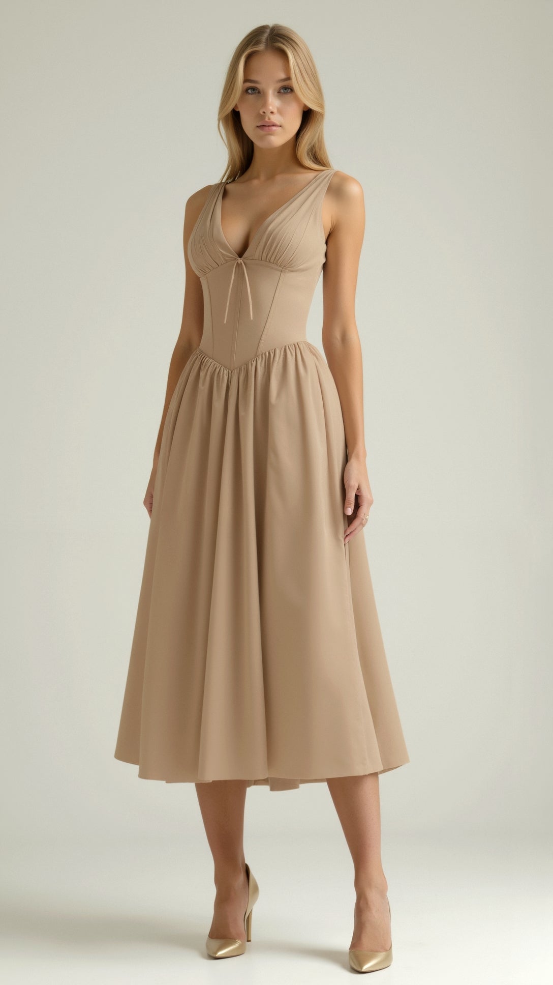 Womens Plunge Midi Dress – Elegant Twist Front Occasion Style