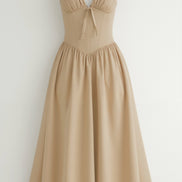 Womens Plunge Midi Dress – Elegant Twist Front Occasion Style