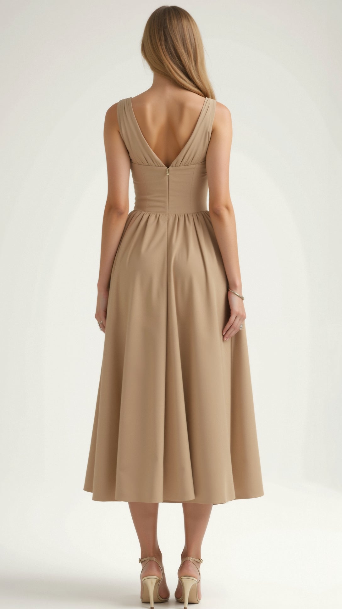 Womens Plunge Midi Dress – Elegant Twist Front Occasion Style