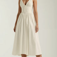 Womens Plunge Midi Dress – Elegant Twist Front Occasion Style