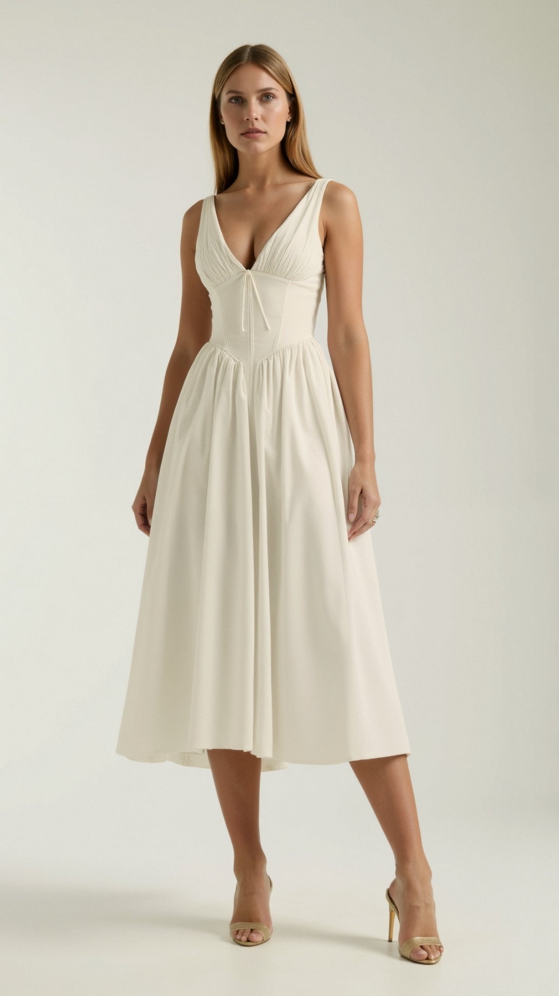 Womens Plunge Midi Dress – Elegant Twist Front Occasion Style