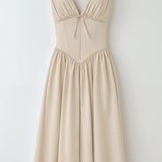 Womens Plunge Midi Dress – Elegant Twist Front Occasion Style