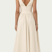 Womens Plunge Midi Dress – Elegant Twist Front Occasion Style