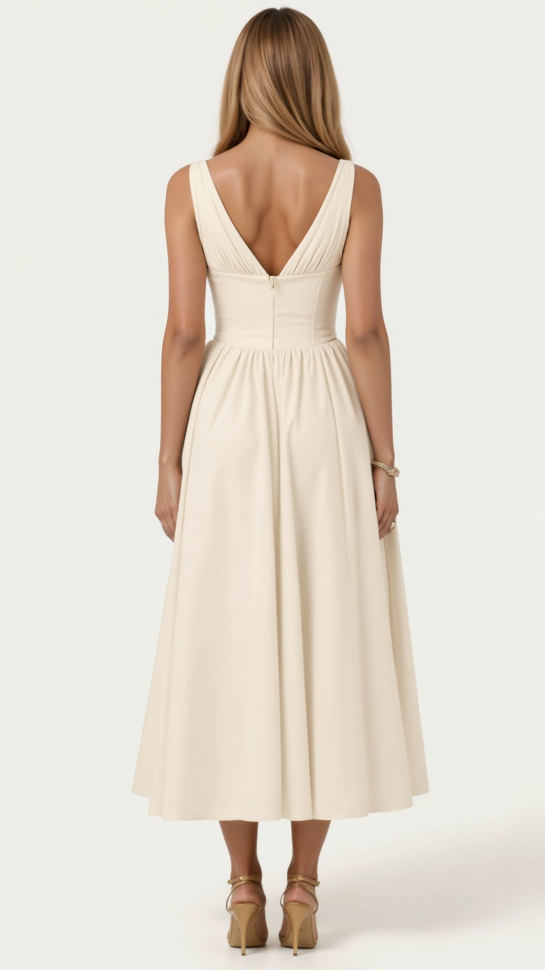 Womens Plunge Midi Dress – Elegant Twist Front Occasion Style