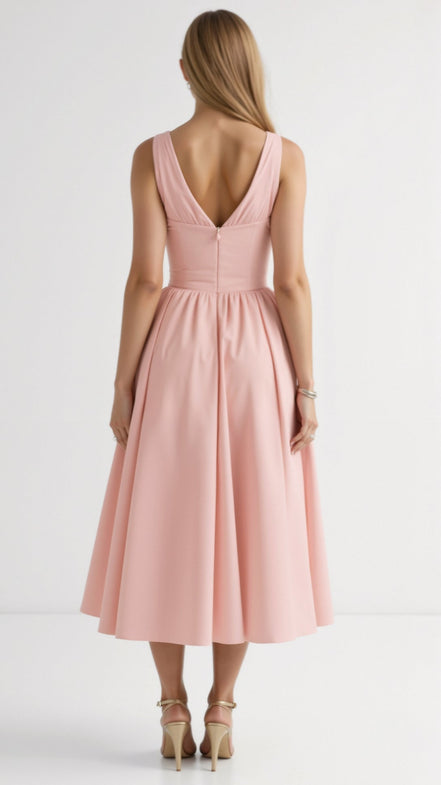 Womens Plunge Midi Dress – Elegant Twist Front Occasion Style