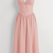 Womens Plunge Midi Dress – Elegant Twist Front Occasion Style