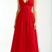 Womens Plunge Midi Dress – Elegant Twist Front Occasion Style