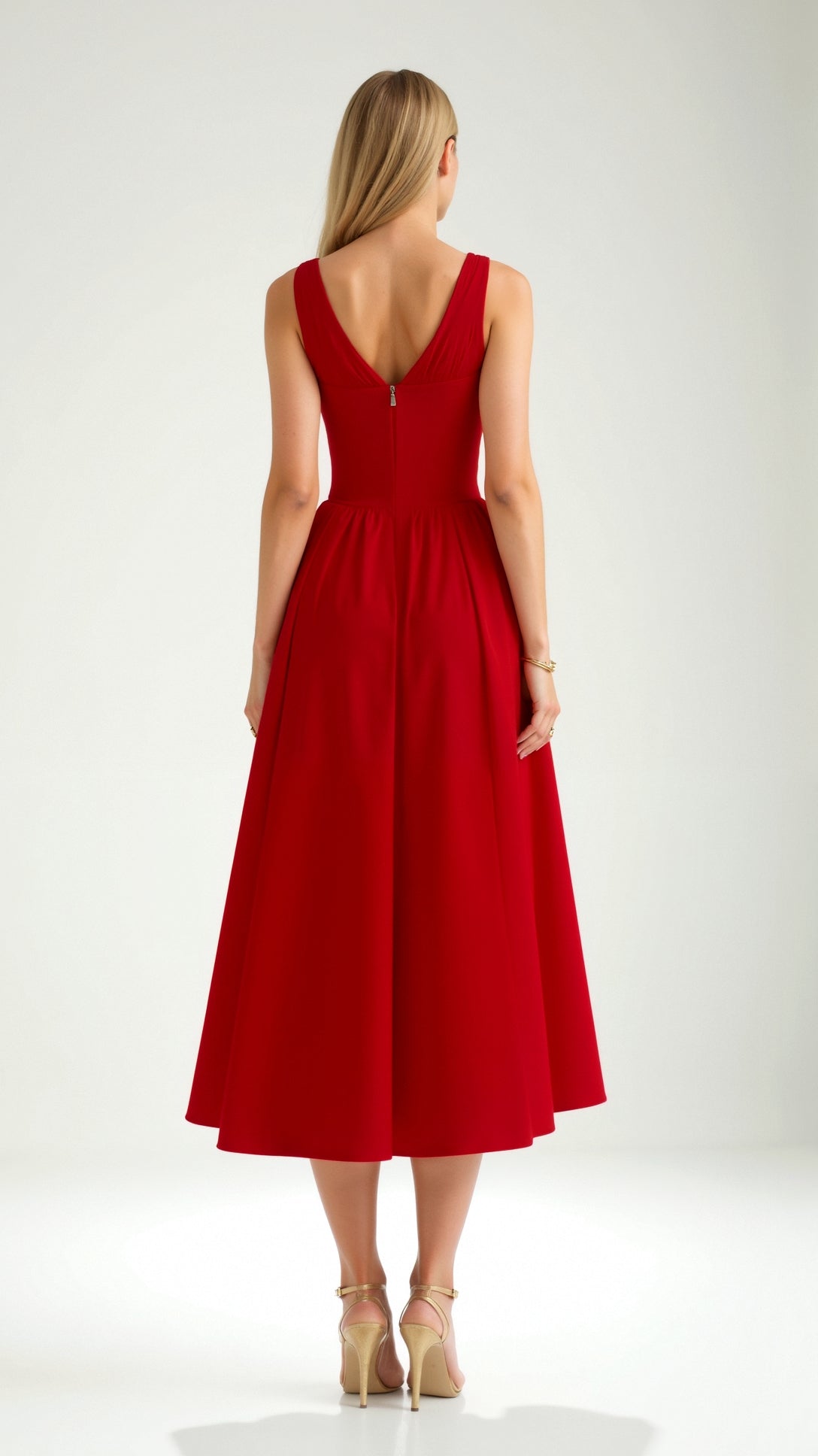 Womens Plunge Midi Dress – Elegant Twist Front Occasion Style