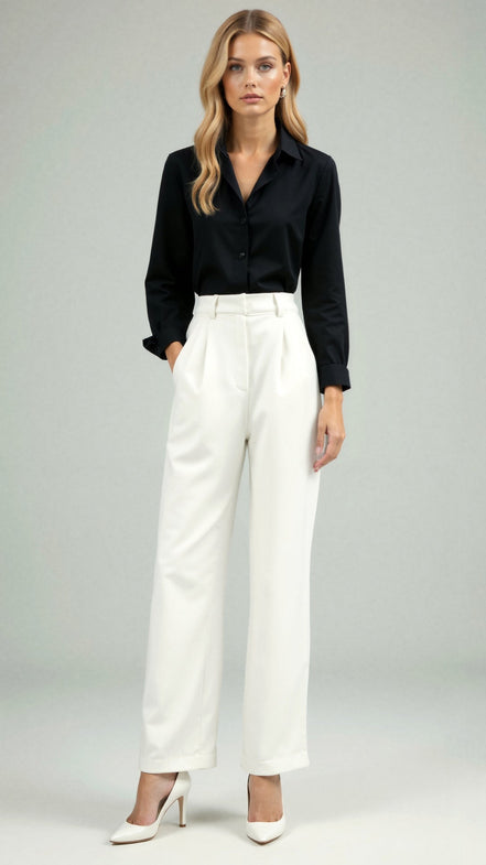 Womens Wide Leg Trousers – Structured High Waist Modern Fit
