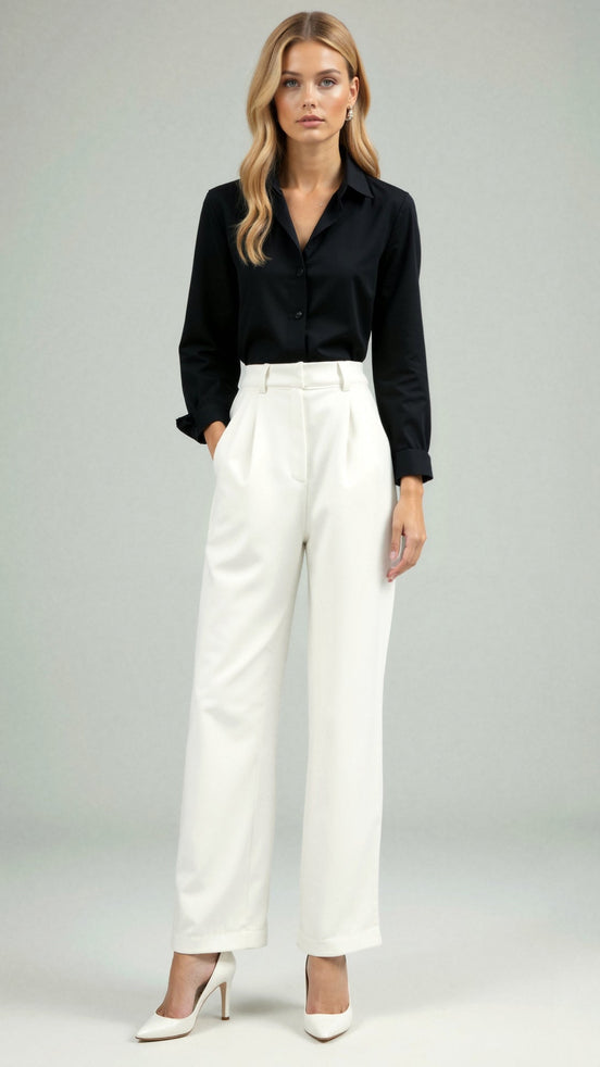 Womens Wide Leg Trousers – Structured High Waist Modern Fit