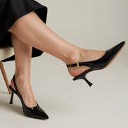 Womens Pointed Toe Slingback Heels – Low Heel Elegant Court Style
