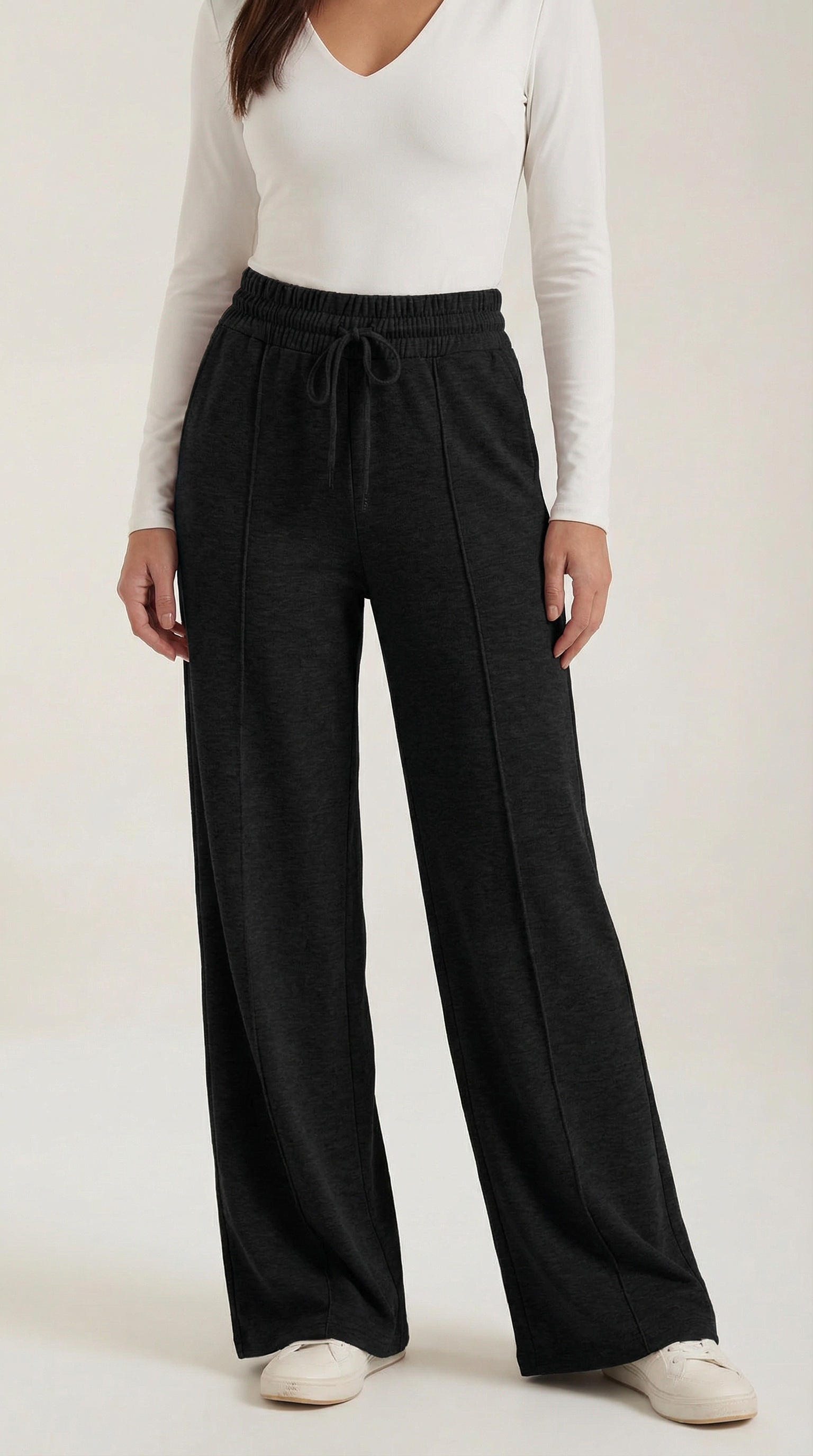 Womens Wide Leg Trousers – High-Rise Drawstring Fit