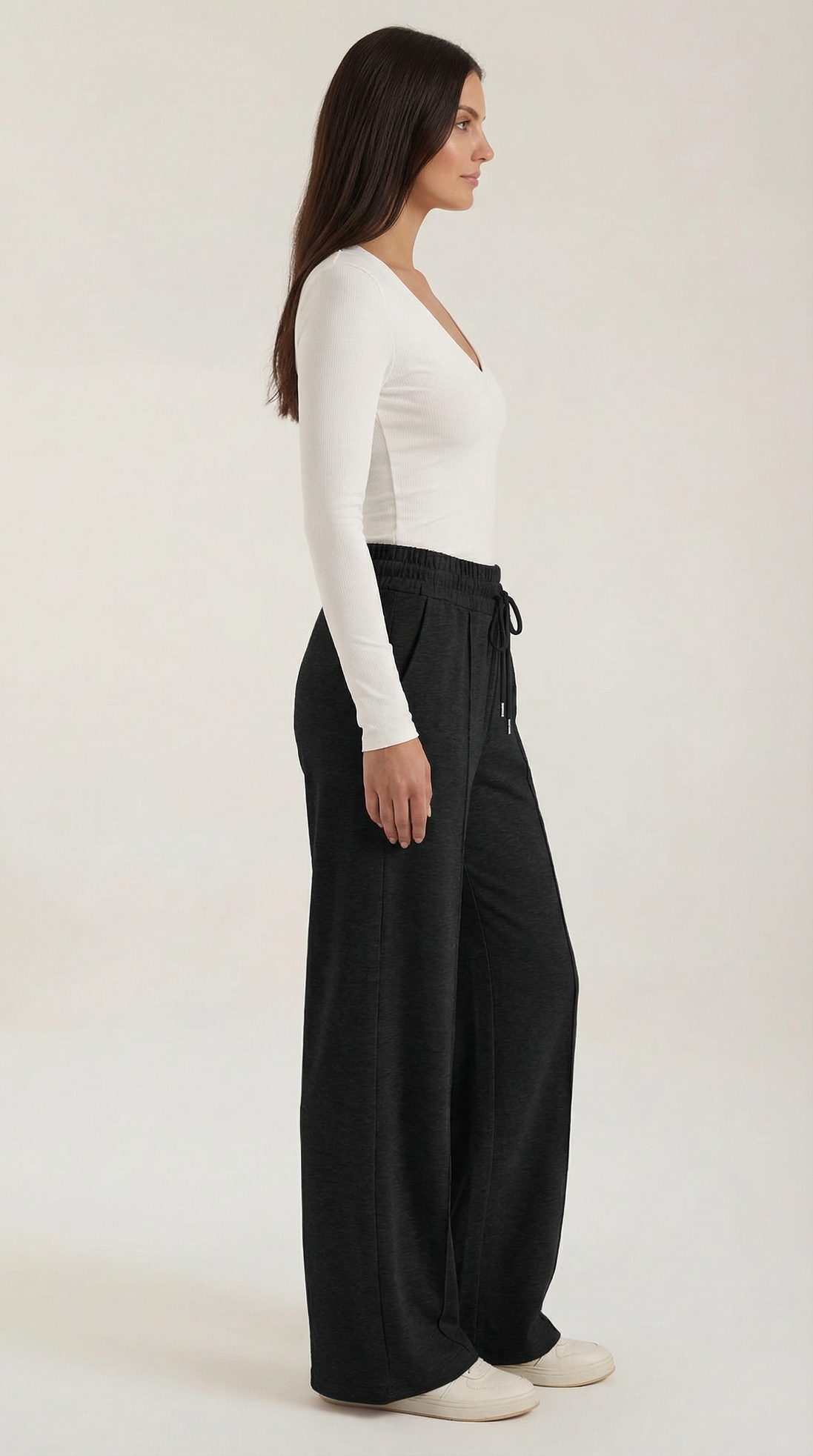 Womens Wide Leg Trousers – High-Rise Drawstring Fit