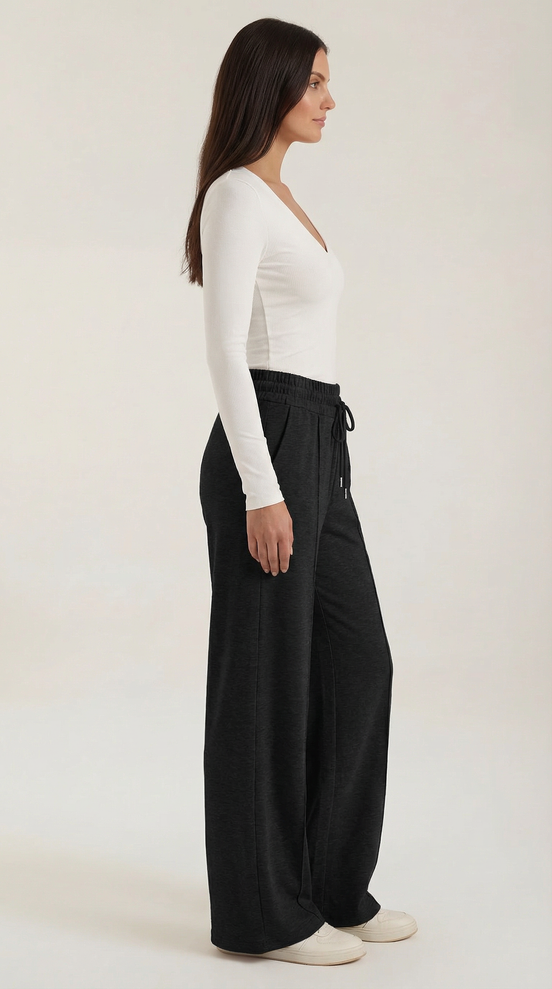 Womens Wide Leg Trousers – High-Rise Drawstring Fit