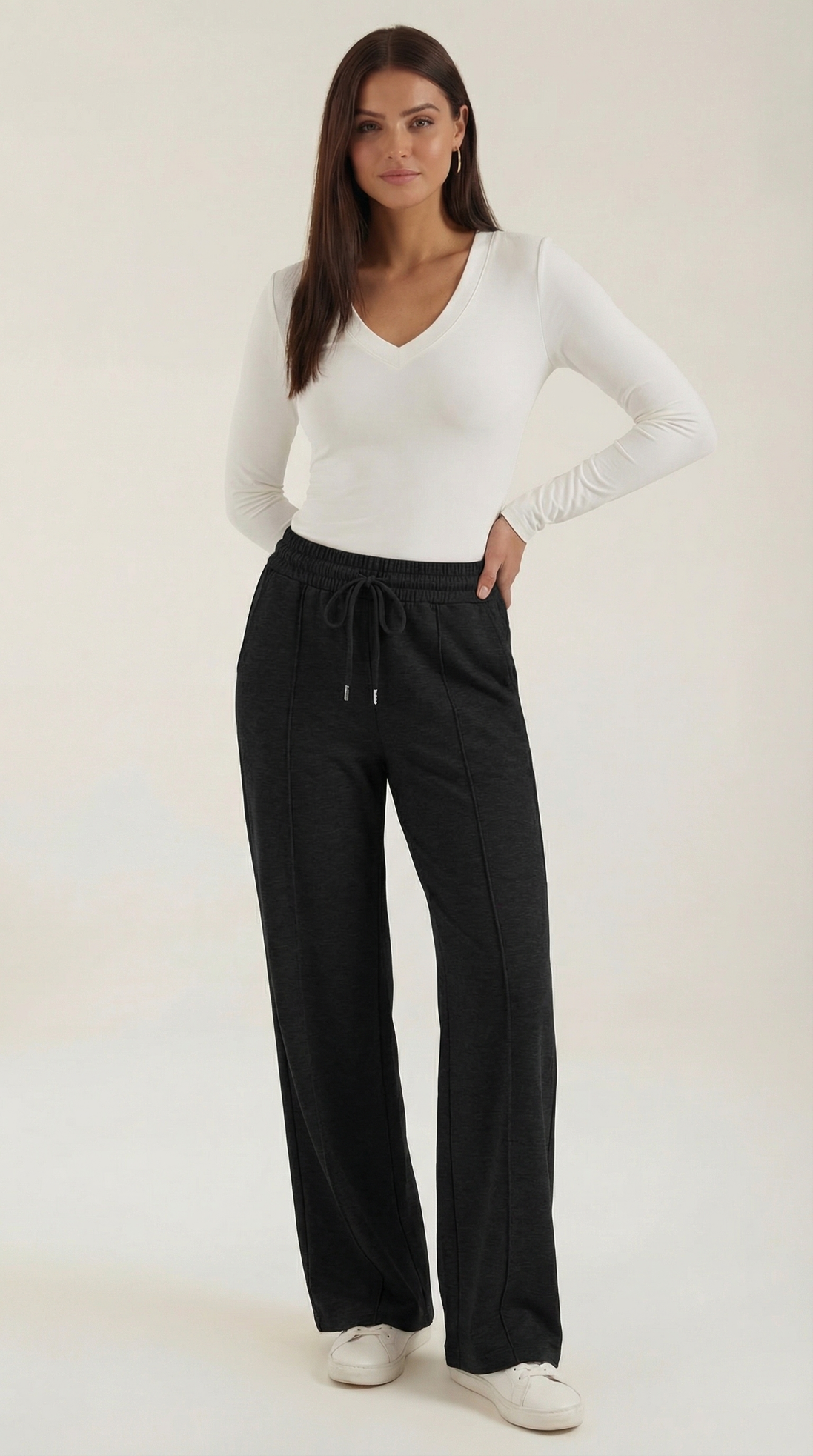 Womens Wide Leg Trousers – High-Rise Drawstring Fit