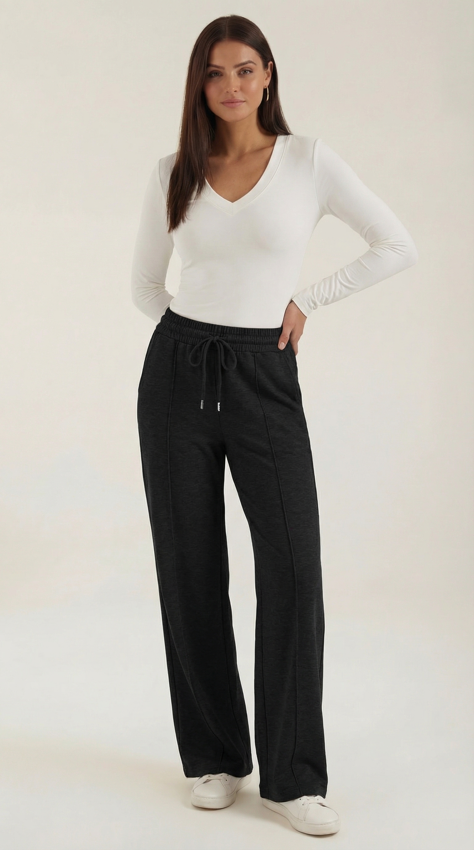 Womens Wide Leg Trousers – High-Rise Drawstring Fit