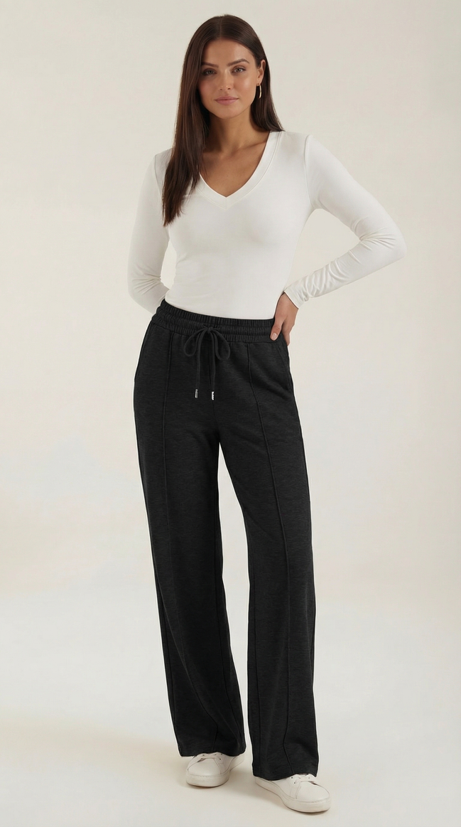 Womens Wide Leg Trousers – High-Rise Drawstring Fit