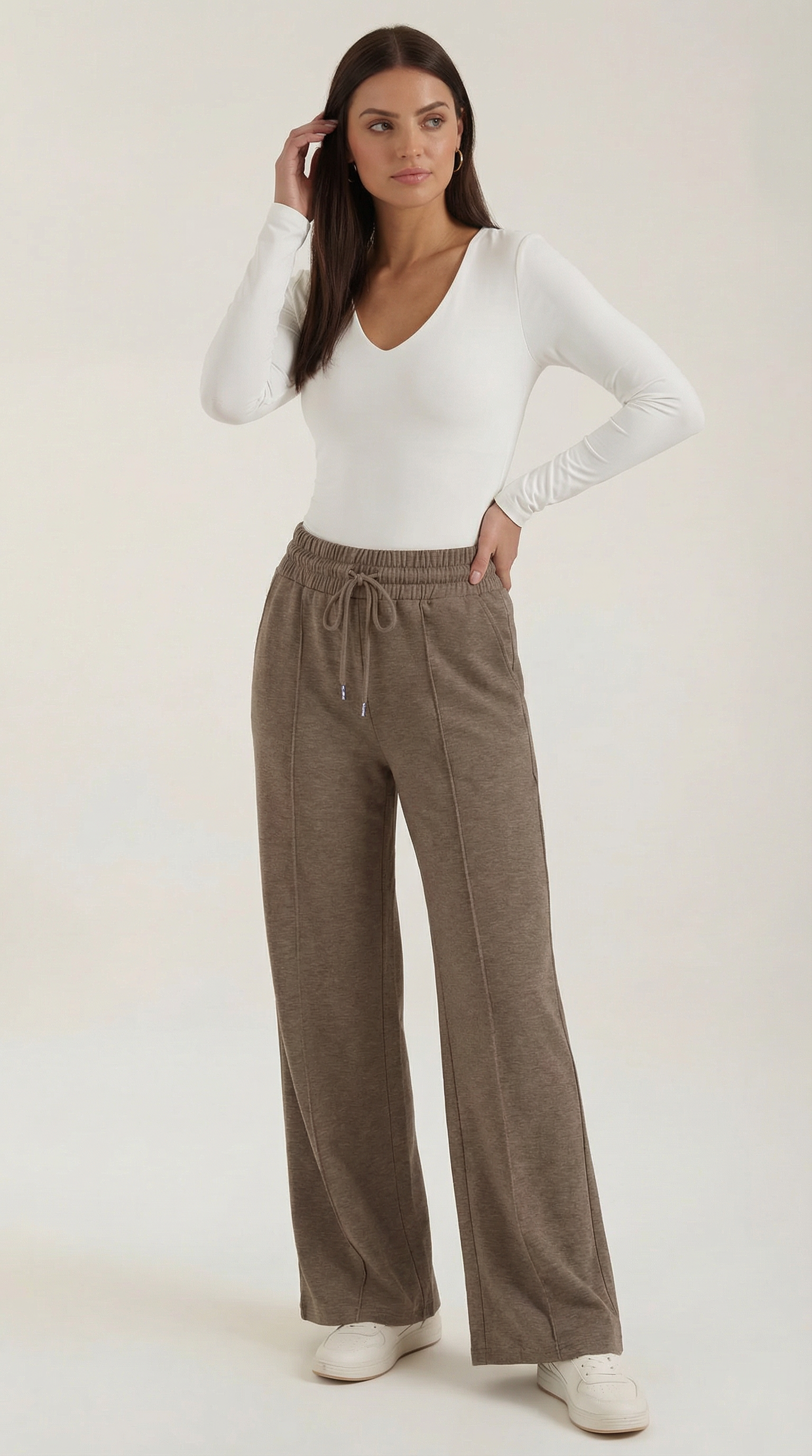 Womens Wide Leg Trousers – High-Rise Drawstring Fit