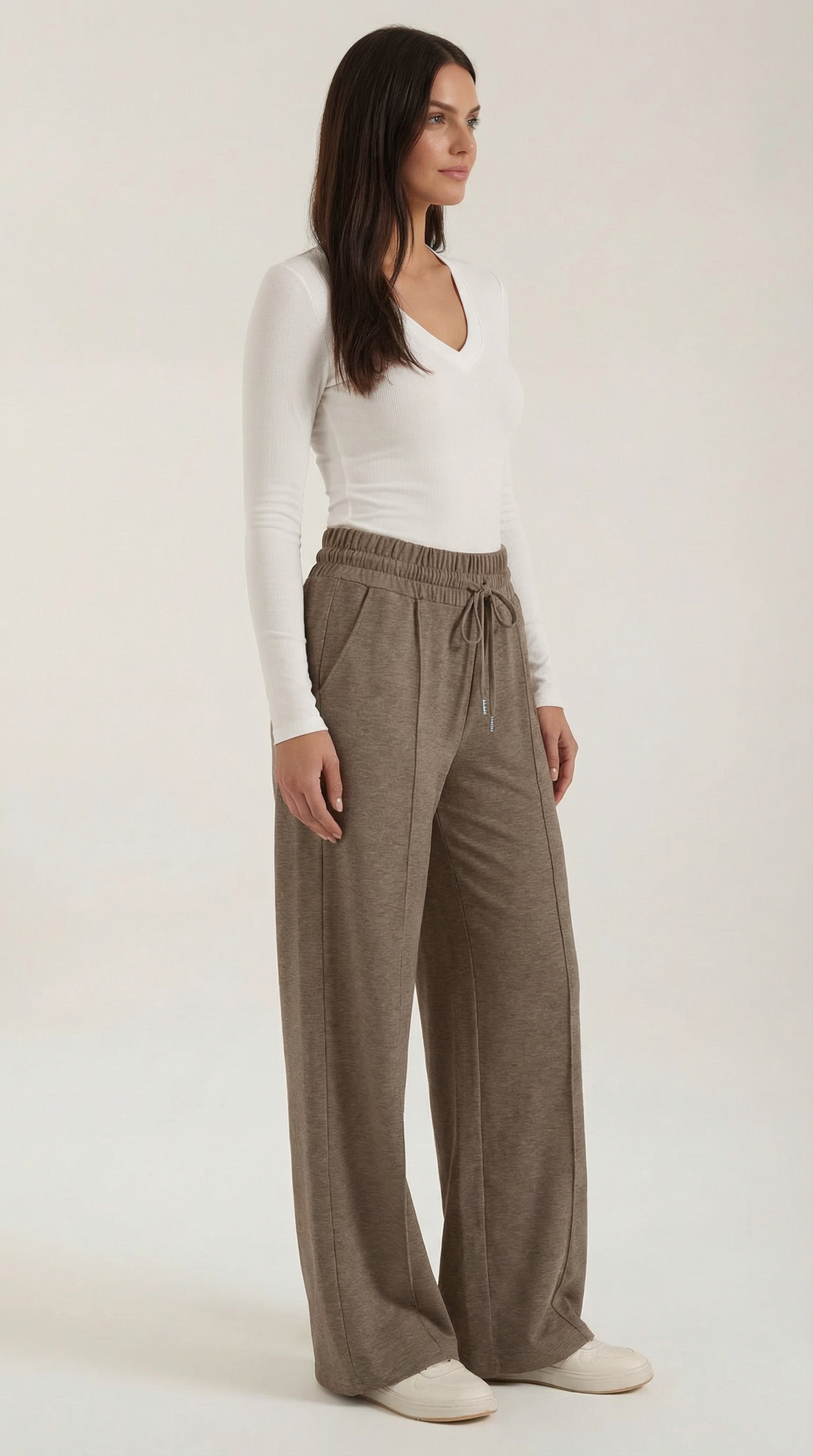 Womens Wide Leg Trousers – High-Rise Drawstring Fit