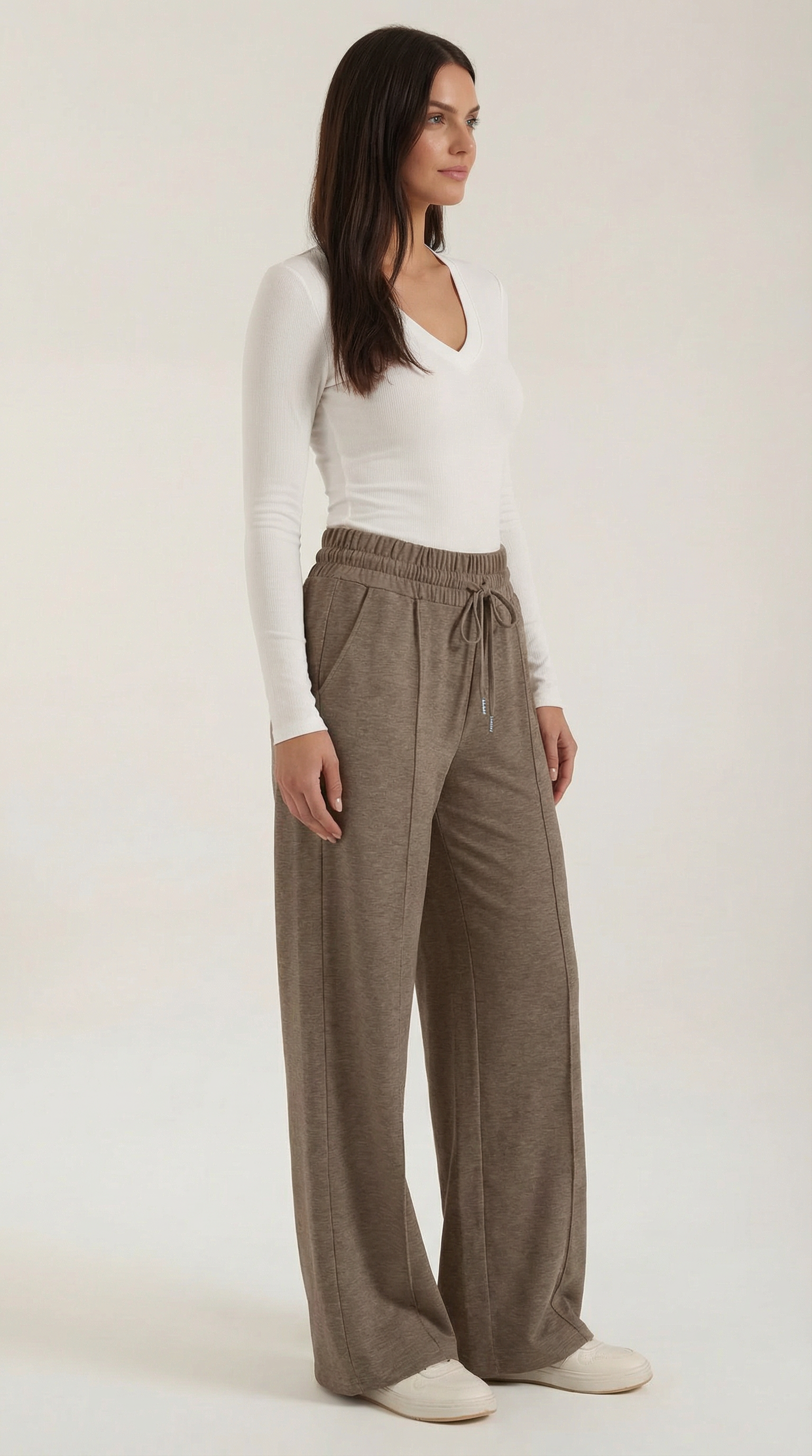 Womens Wide Leg Trousers – High-Rise Drawstring Fit