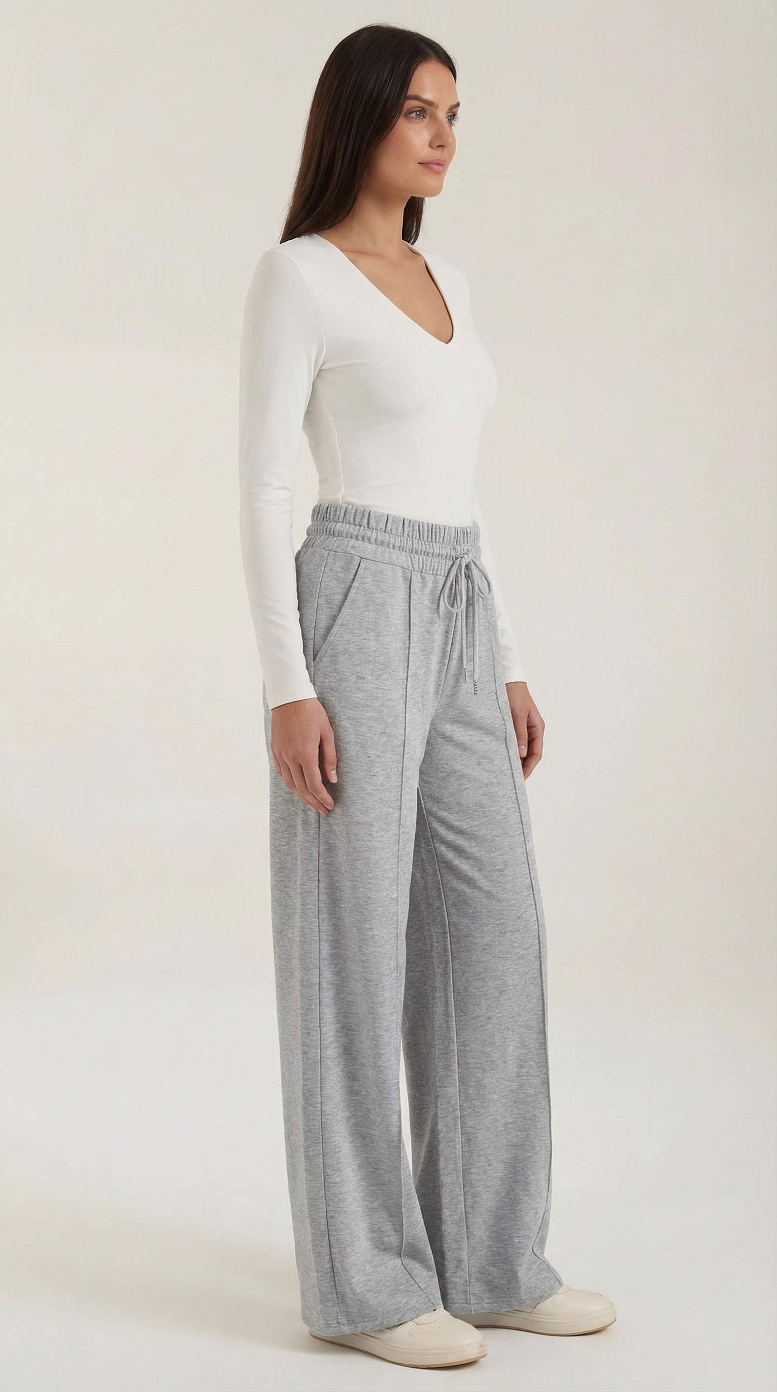 Womens Wide Leg Trousers – High-Rise Drawstring Fit