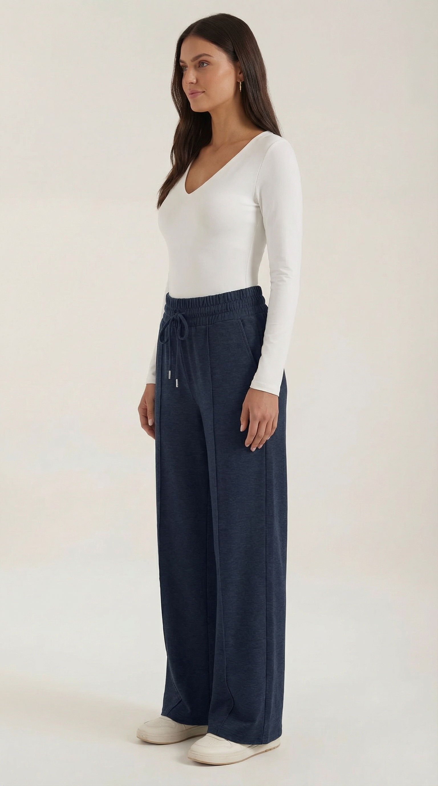 Womens Wide Leg Trousers – High-Rise Drawstring Fit