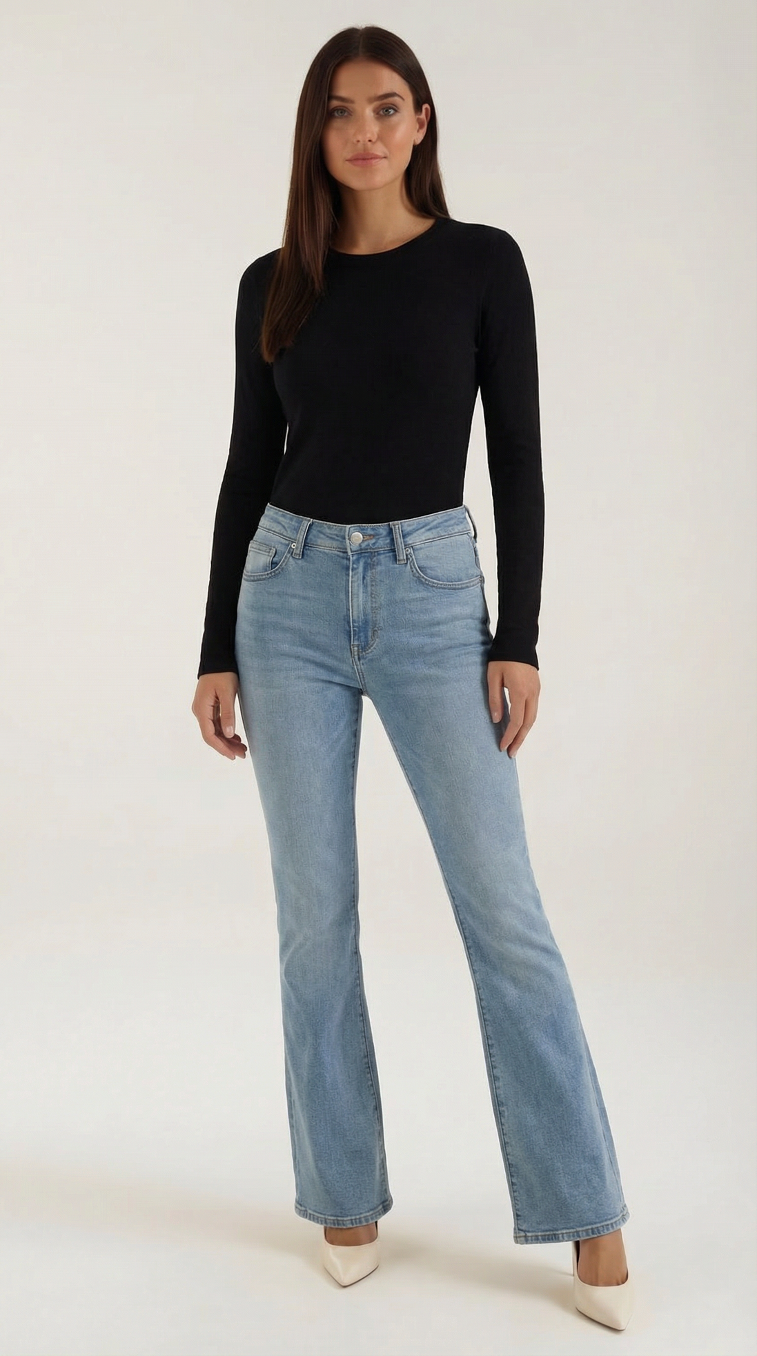 Womens Ribbed Long Sleeve Top – Fitted Crew Neck Essential