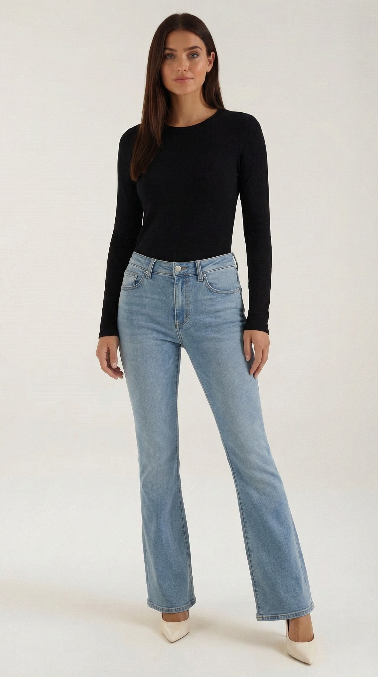Womens Ribbed Long Sleeve Top – Fitted Crew Neck Essential