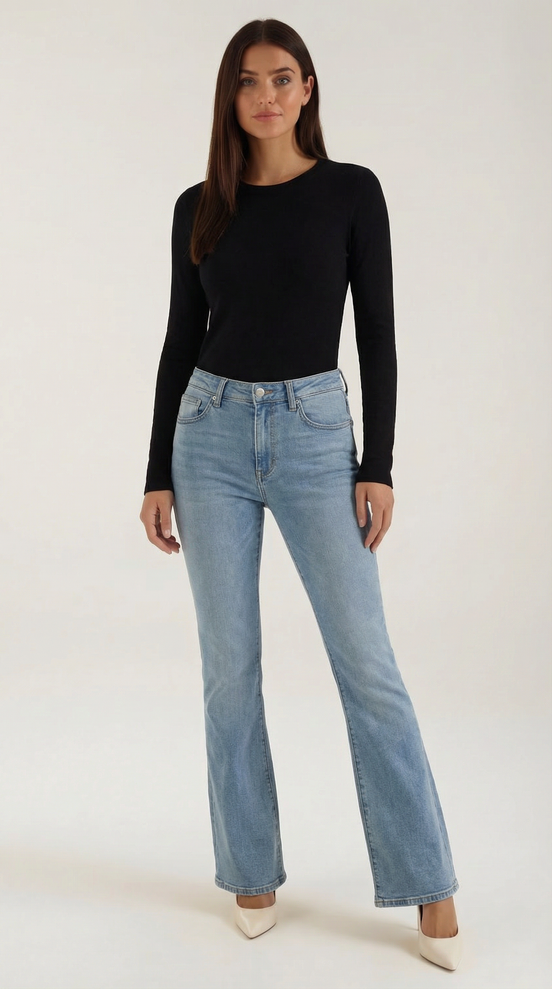 Womens Ribbed Long Sleeve Top – Fitted Crew Neck Essential