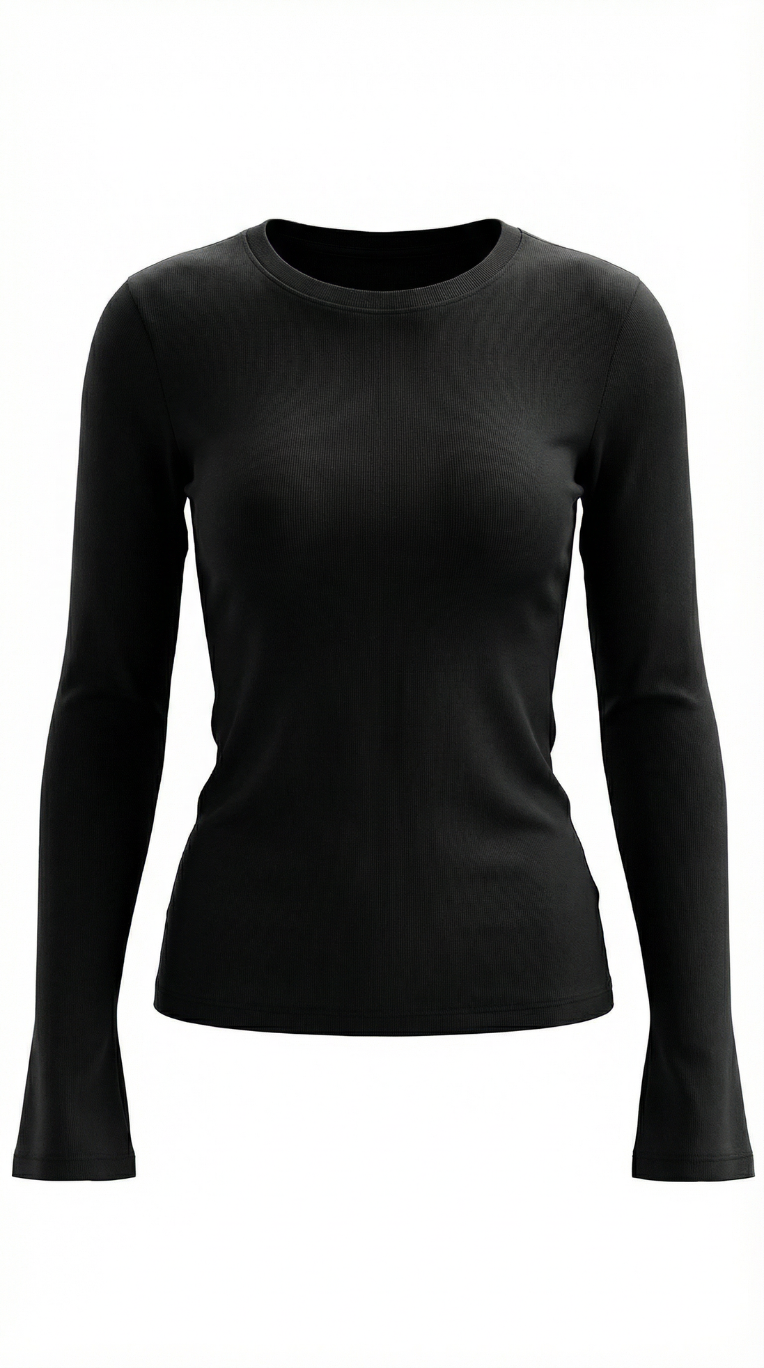 Womens Ribbed Long Sleeve Top – Fitted Crew Neck Essential