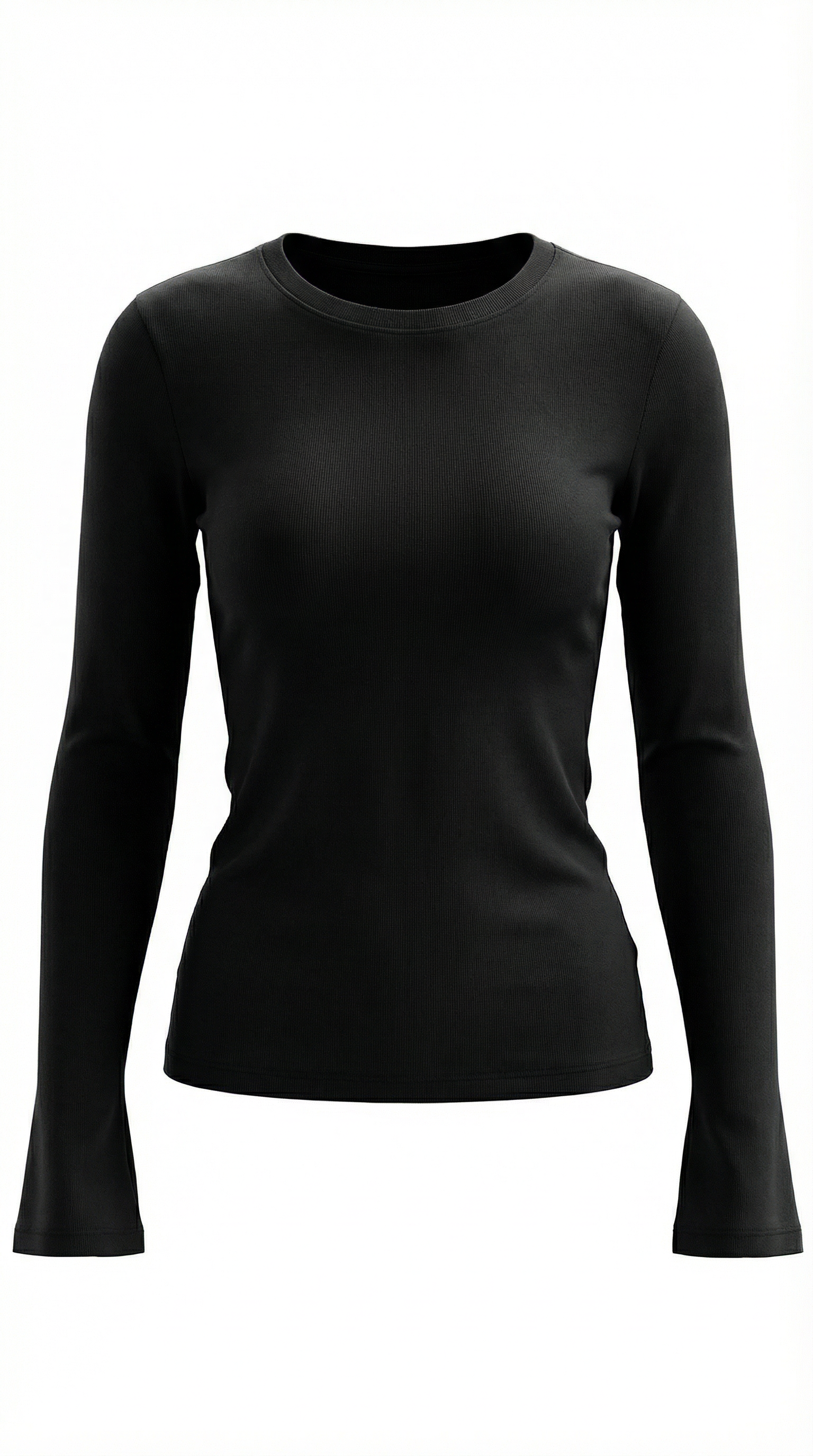 Womens Ribbed Long Sleeve Top – Fitted Crew Neck Essential