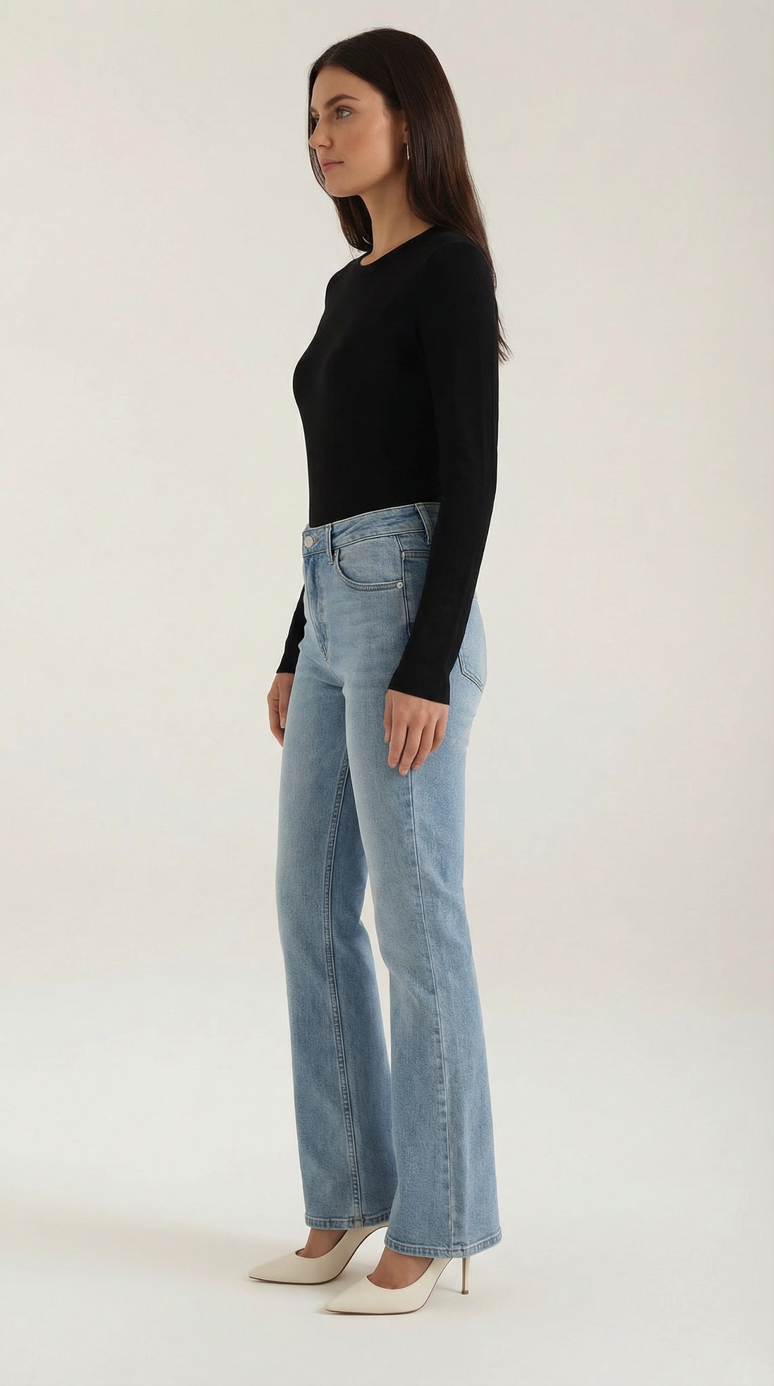 Womens Ribbed Long Sleeve Top – Fitted Crew Neck Essential