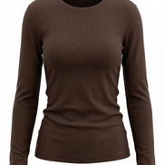 Womens Ribbed Long Sleeve Top – Fitted Crew Neck Essential