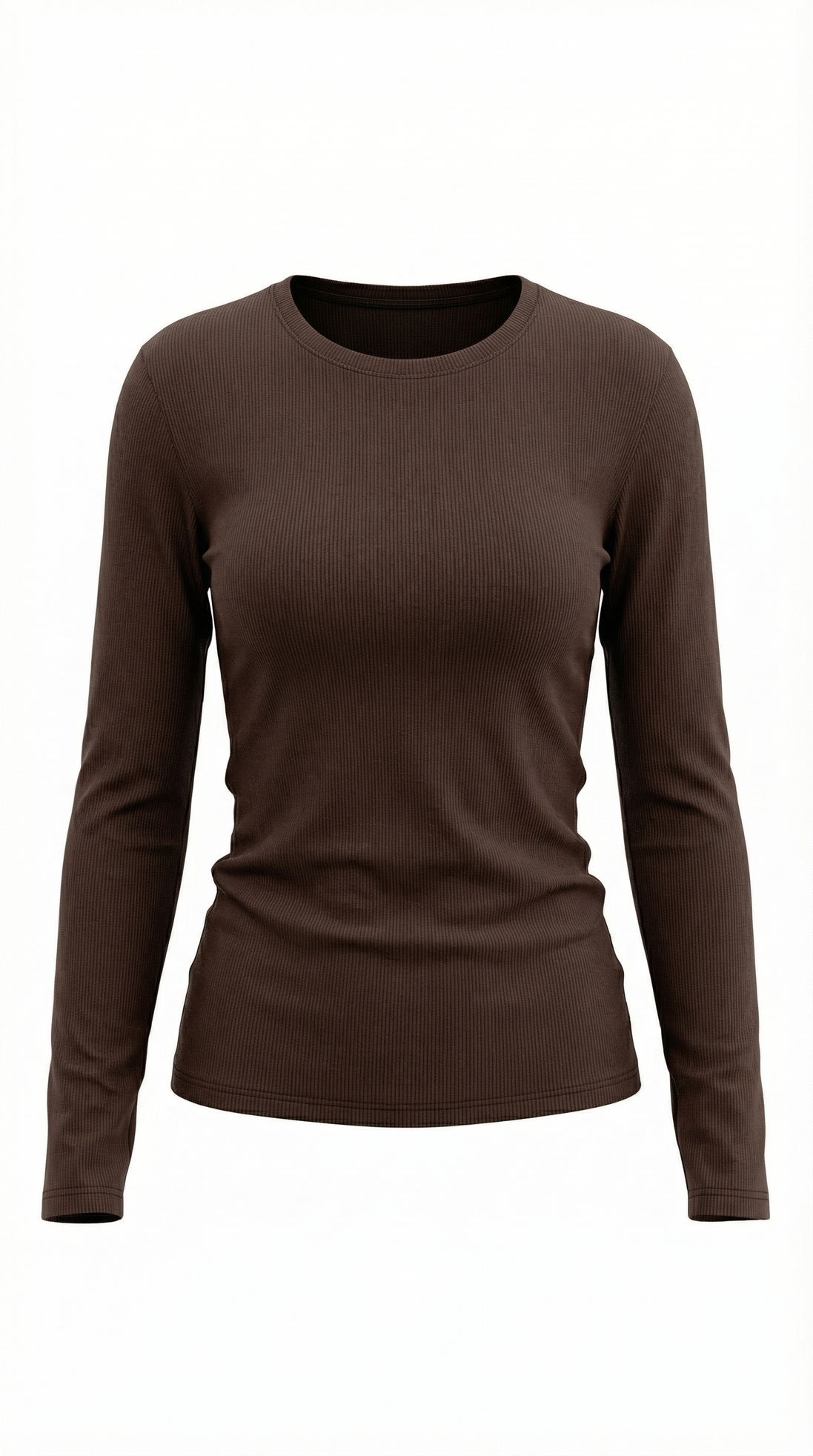 Womens Ribbed Long Sleeve Top – Fitted Crew Neck Essential