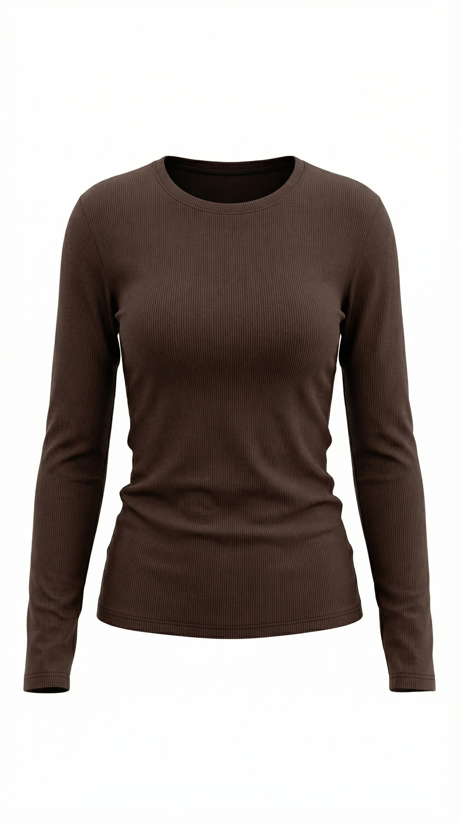 Womens Ribbed Long Sleeve Top – Fitted Crew Neck Essential