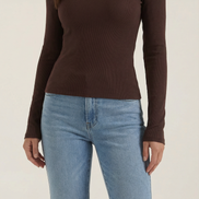 Womens Ribbed Long Sleeve Top – Fitted Crew Neck Essential