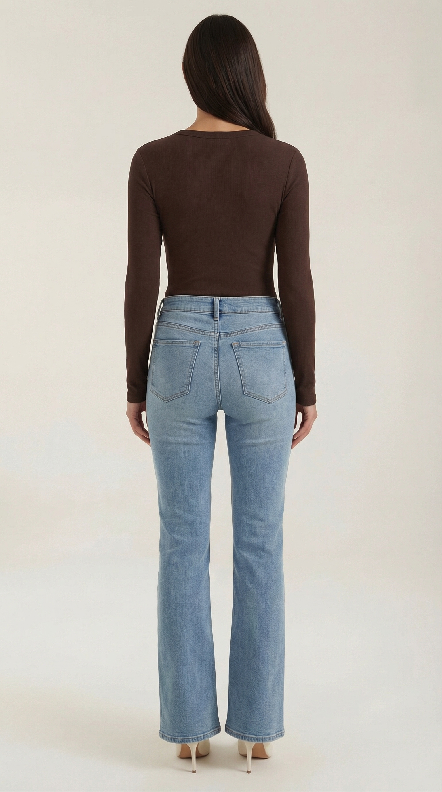 Womens Ribbed Long Sleeve Top – Fitted Crew Neck Essential