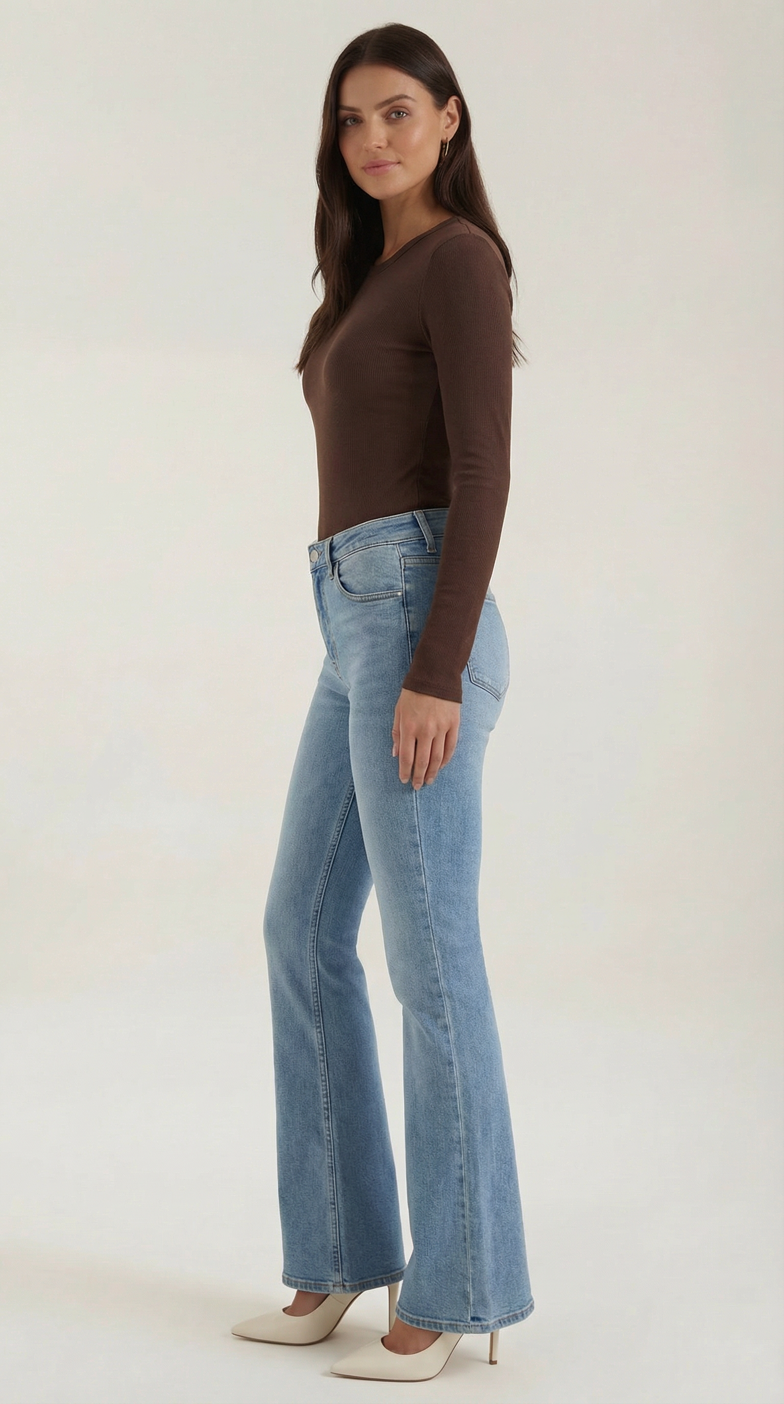 Womens Ribbed Long Sleeve Top – Fitted Crew Neck Essential