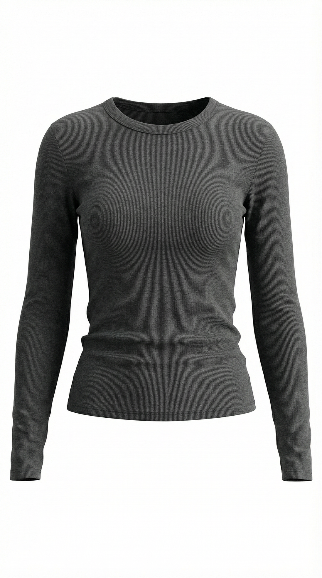 Womens Ribbed Long Sleeve Top – Fitted Crew Neck Essential